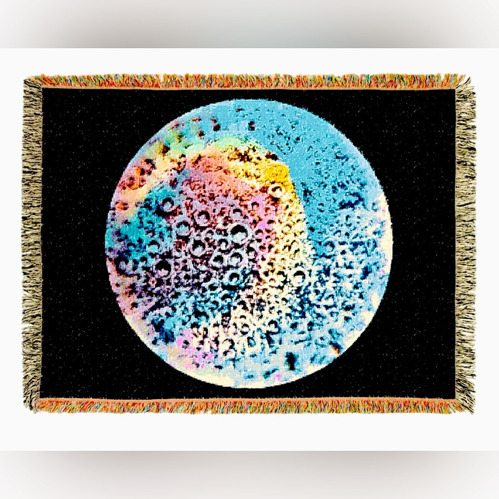 Original Full Moon Artwork Handmade Woven Fringe Blanket Unique Home Decor Large